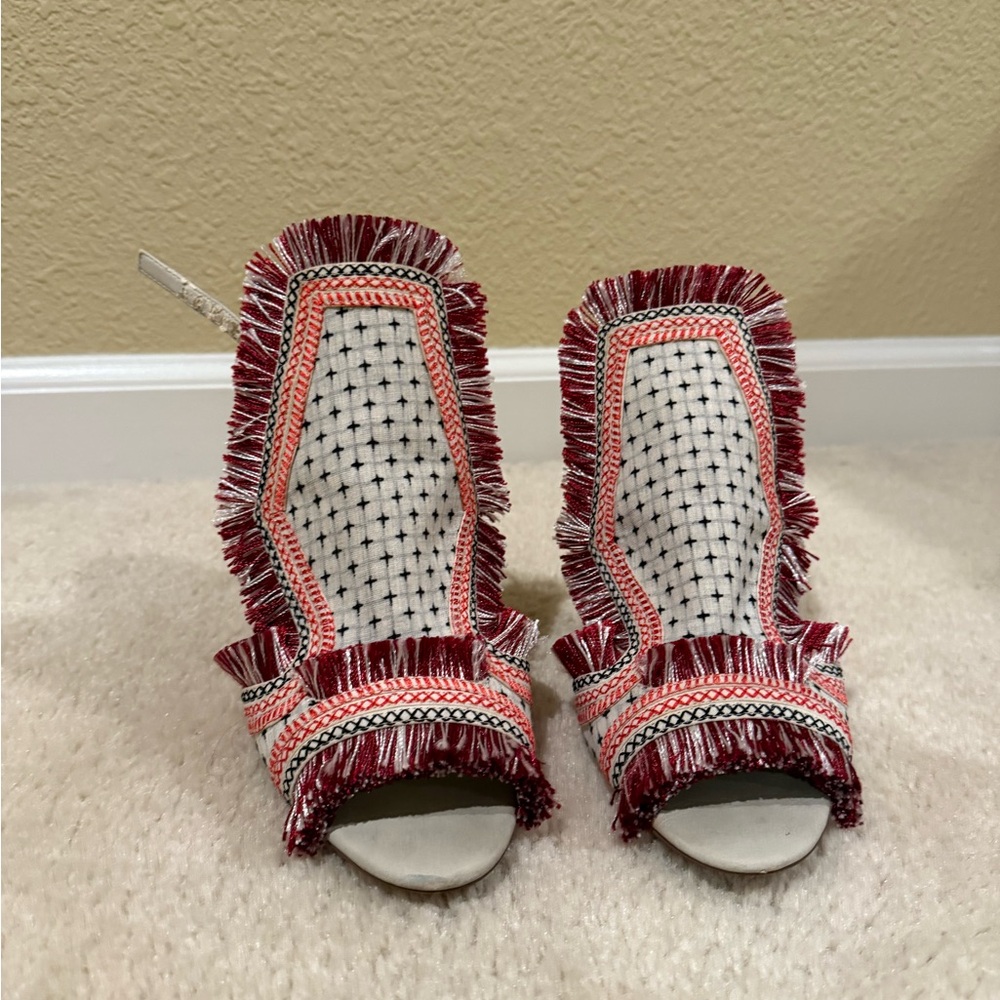 Topshop Red and White Fringe Heels
